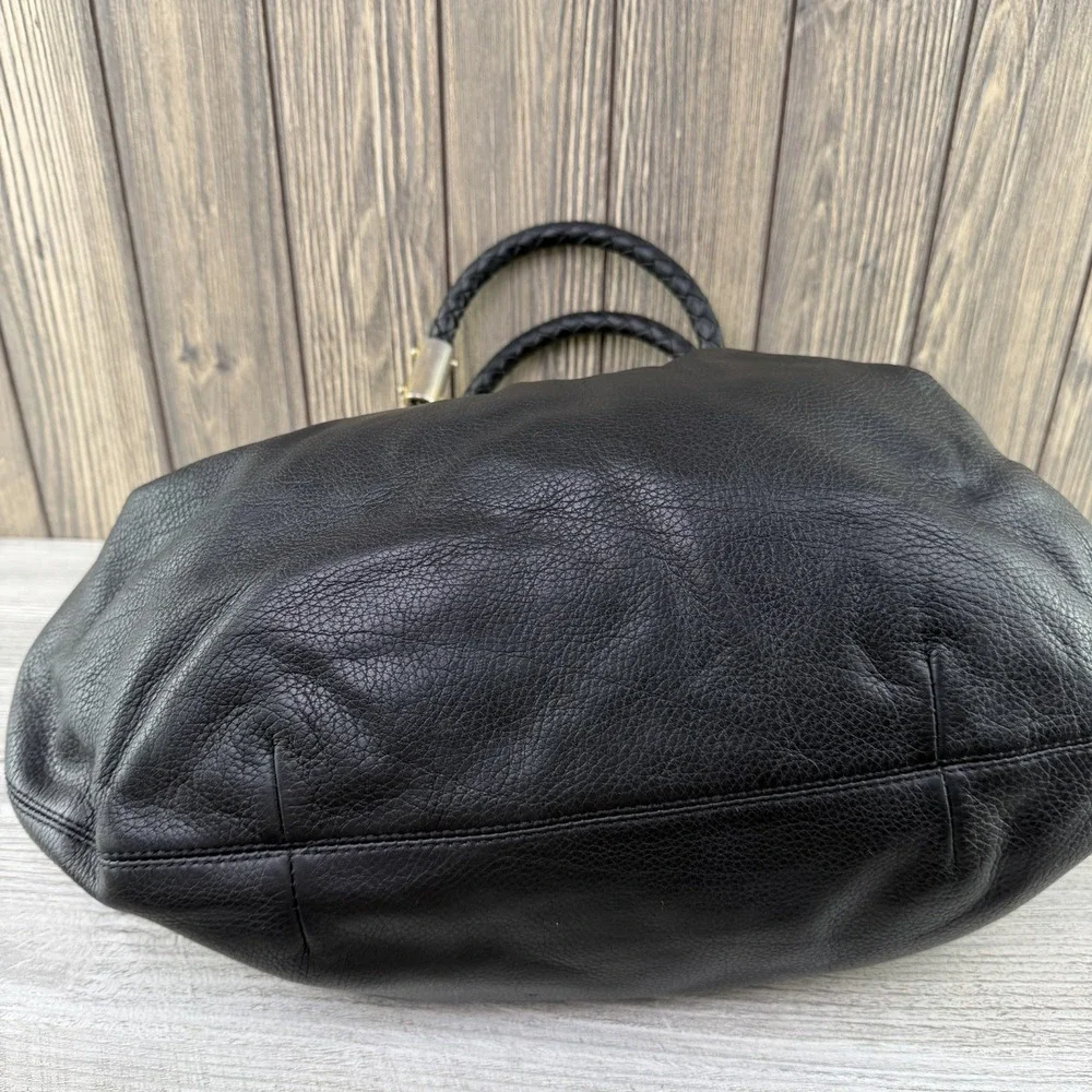 Michael Kors Black Leather Drawstring Satchel Bag Braided Handles Large RARE